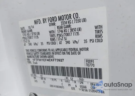 2014 Ford F-150 Xl z USA, uszkodzony, nr VIN 1FTFW1EF4EKF73927